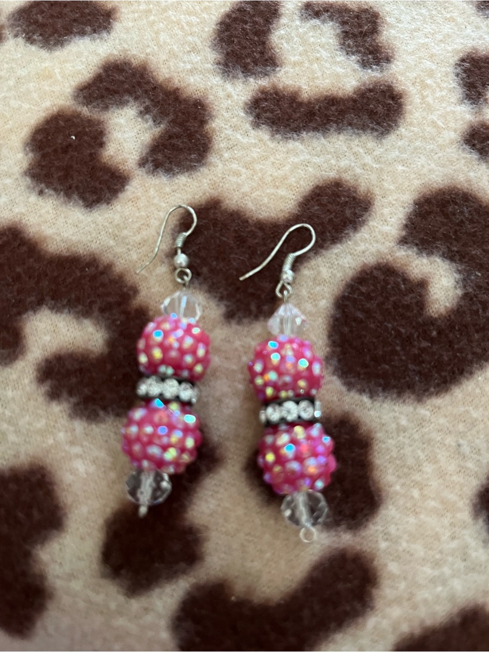 Pink Beaded Dangle Earrings with Crystal Accents